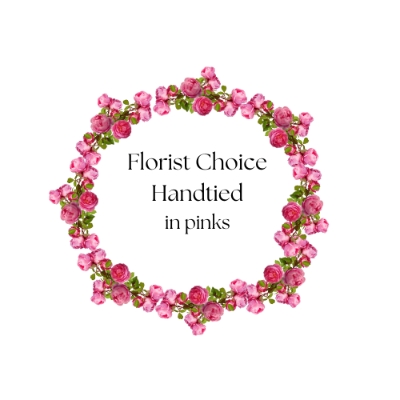 florist choice Handtied seasonal pink flowers