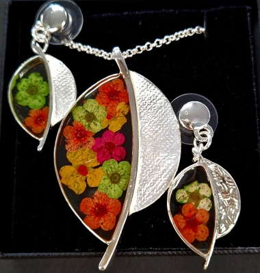 Flower Pendant and Earring Set