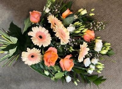 Peach gerbera tied sheaf