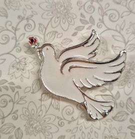 Dove Brooch with Red Poppy